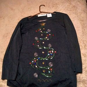 (1) Pre-owned Near-mint Vintage Christmas Tree Handmade XL Long Sleeve Shirt